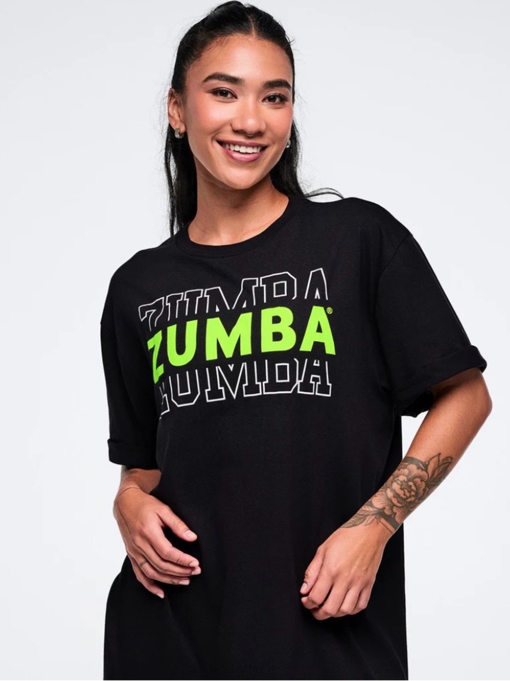 Zumba Fitness Black Tee with Neon Lime Logo